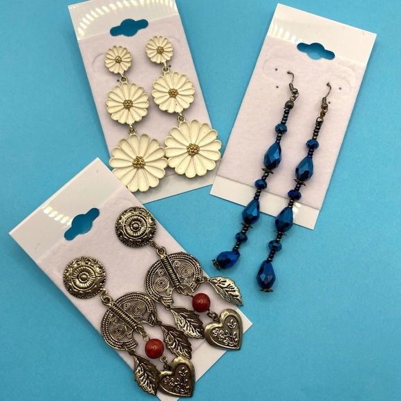 Long Dangle Pierced Earrings Bundle of Three Pairs - Picture 6 of 6